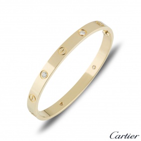 Cartier Yellow Gold Half Diamond Love Bracelet Size 19 B6035919